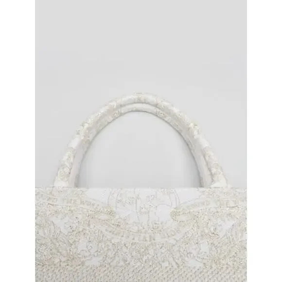 Christian Dior White/Gold Around the World Embroidered Canvas Medium Tote Bag - Picture 4 of 8